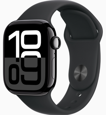 Apple Watch Series 10 42mm Jet Black Aluminum Case with Black Sport Band M/L (MWWF3)