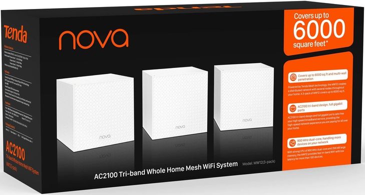 WiFi-система TENDA MW12 NOVA MESH AC2100 (3шт)