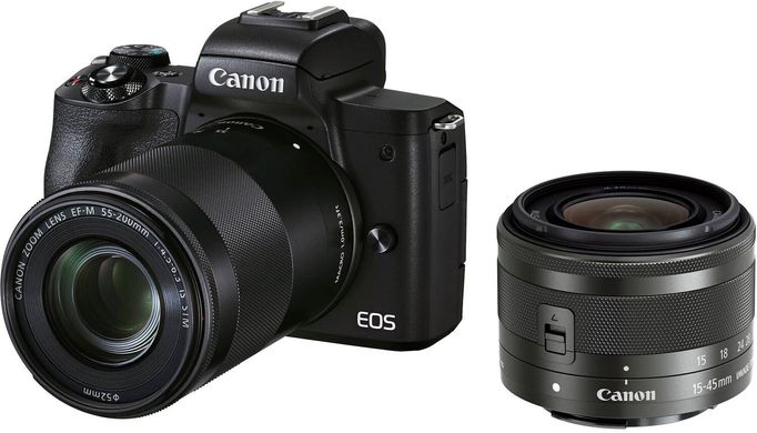 Фотоаппарат CANON EOS M50 Mark II + 15-45 мм f/3.5-6.3 IS STM + 55-200 мм f/4.5-6.3 IS STM Black(4728C041)
