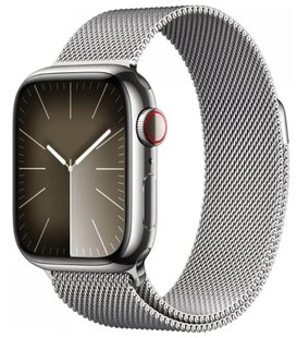 Apple Watch Series 9 45mm GPS + LTE, Silver Stainless Steel Case with Silver Milanese Loop (MRMQ3)