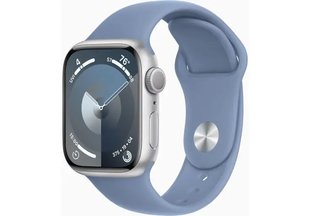 Apple Watch Series 9 45mm Silver Aluminum Case with Storm Blue Sport Band S/M (MR9D3)