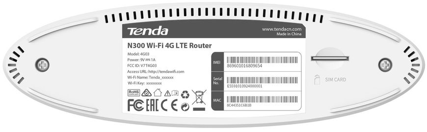 Роутер TENDA 4G03 N300, 4G/LTE, 1xFE LAN, 1xFE LAN/WAN, Cлот для SIM-карты (4G03)