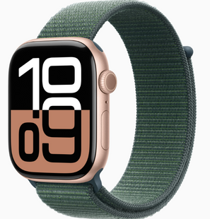 Apple Watch Series 10 GPS 46mm Rose Gold Aluminum Case with Lake Green Sport Loop