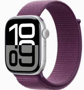 Apple Watch Series 10 GPS 42mm Silver Aluminum Case with Plum Sport Loop