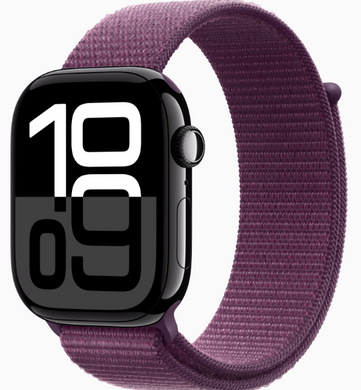 Apple Watch Series 10 GPS 46mm Jet Black Aluminum Case with Plum Sport Loop