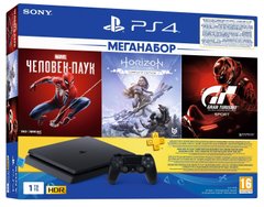 Игровая приставка Sony PlayStation 4 Slim 1Tb (Gran Turismo + Horizon Zero Dawn + Spider Man + PSPlus 3М) (9391401)
