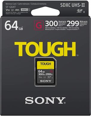 Карта памяти Sony 64GB SDXC C10 UHS-II U3 V90 R300/W299MB/s Tough (SF64TG)